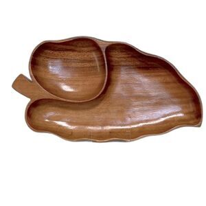 Leilani Monkey Pod Wood Leaf Tray Hand Crafted Vintage Large 18 x 9.5 inches